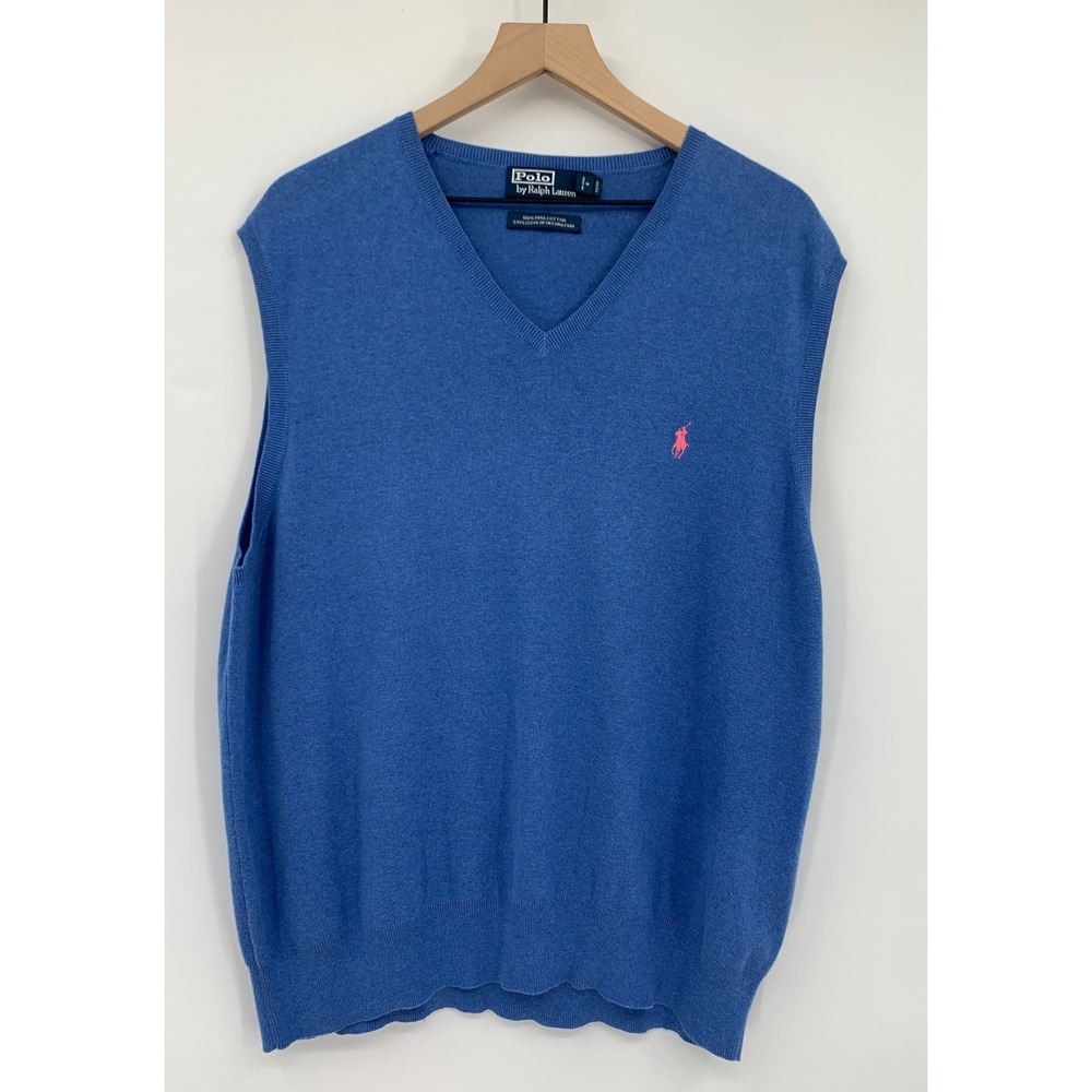 Vintage Polo Ralph Lauren Sweater Vest Mens XL Blue Pima Cotton Pony Logo